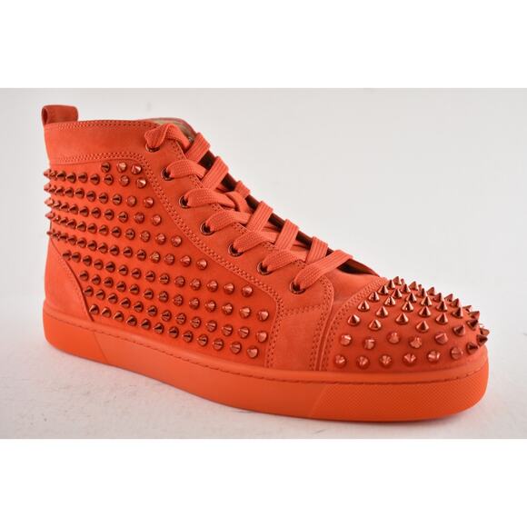 Christian Louboutin Louis Flat Spike Tomate Red Orange High Top Sneaker 44 11 - Picture 3 of 12